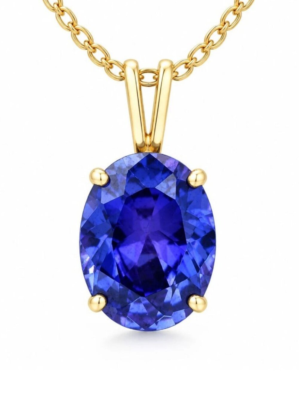 Created 3.85 Cts AAA Tanzanite Pendant Solid 14k Yellow Gold